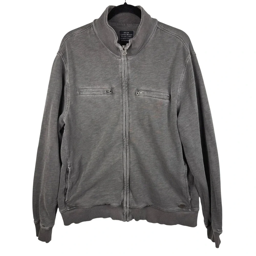 Lucky Brand Black Label Jacket Men's XL Full‎ Zip Bomber Style Gray